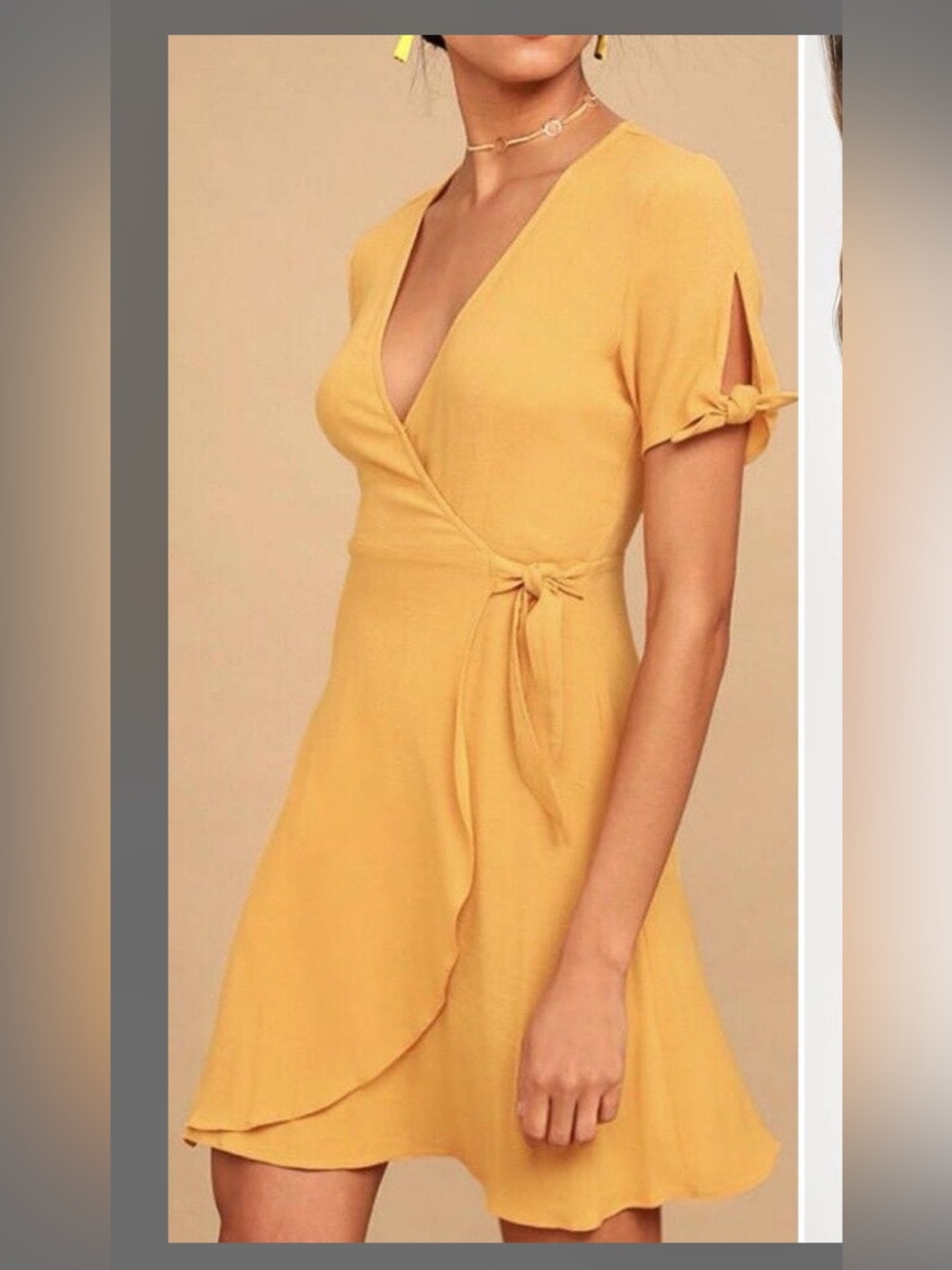 Lulu's Mustard Yellow Short Wrap Dress
